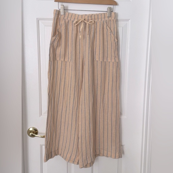 Stark X vintage beige blue striped 100% linen Joey top/ankle pant set M/XL - Picture 6 of 10